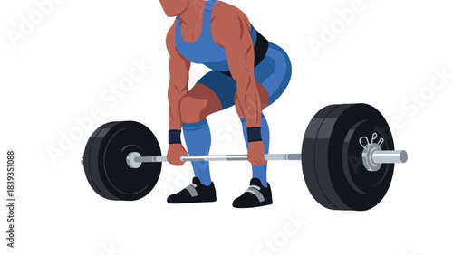 Athletic man performing deadlift exercise with heavy barbell