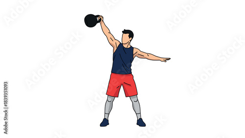 Man exercising with kettlebell: athletic training in bold flat design
