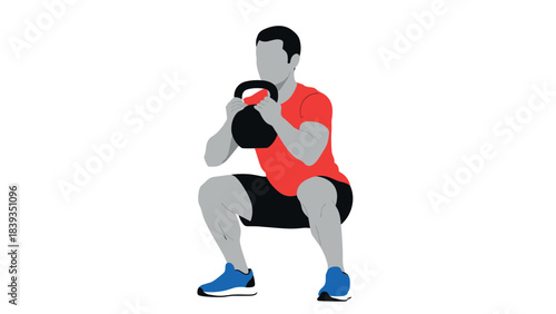 Man exercising with kettlebell in minimalistic style