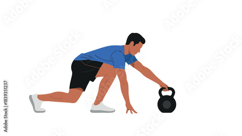 Athlete in action: flat design of man performing kettlebell workout