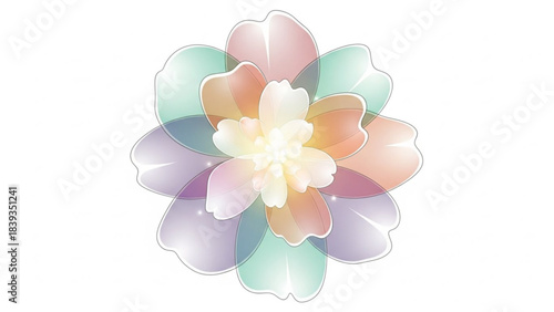 Blooming Beauty: A stylized, multi-colored flower unfolds its delicate petals, showcasing vibrant hues and translucent textures. A beautiful display of floral artistry and natural inspiration.