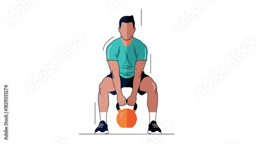 Man exercising with kettlebell in dynamic flat design