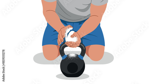 Kettlebell workout preparation with chalk in flat design