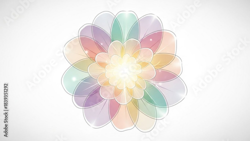Floral Kaleidoscope: An enchanting digital artwork featuring a mesmerizing floral composition with overlapping, translucent petals. A vivid display of color and light in a symbol of nature's beauty