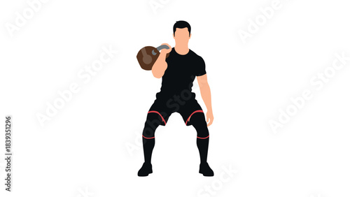 Man exercising with kettlebell in flat design on white background
