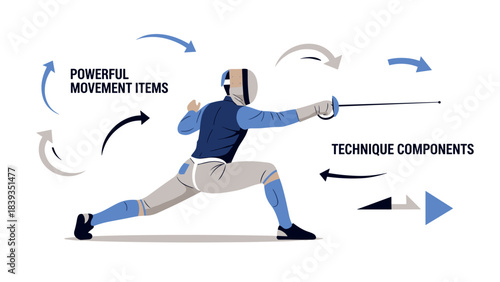 Dynamic fencer in action with modern technique and movement elements