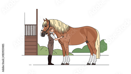 Rider and horse bonding in minimalist pastel setting