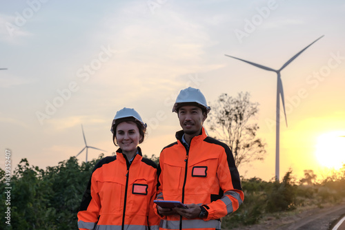 Engineer working at Wind turbine fields