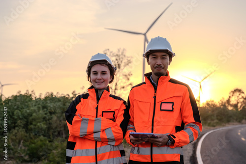 Engineer working at Wind turbine fields
