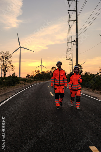 Engineer working at Wind turbine fields