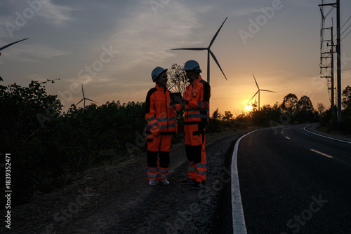 Engineer working at Wind turbine fields