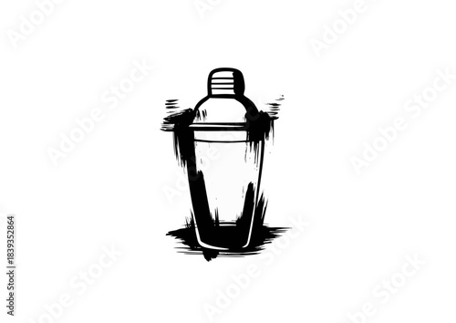 Bartender mixing cocktails with shaker, depicted in black and white style for celebration concept