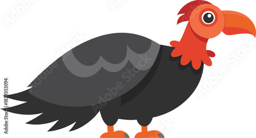 Cute cartoon vulture illustration with bright orange details