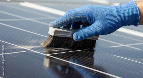 Cleaning Solar Panels with Brush on Sunlit Surface for Optimal Energy Efficiency