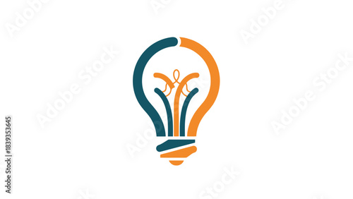 A stylized light bulb logo split into two halves, one teal and one orange, with a matching filament design.