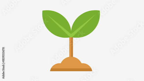 A simple, flat illustration of a young green plant sprouting from brown soil.