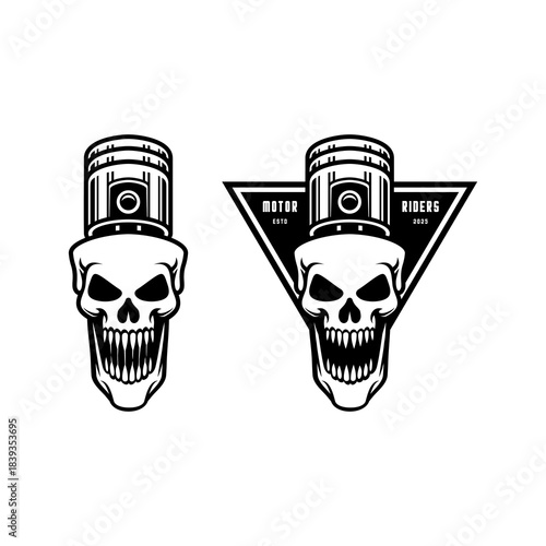 skull and motorcycle piston, biker club design