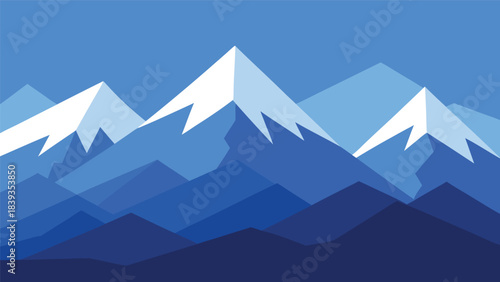 Stylized mountain range illustration with blue and white tones