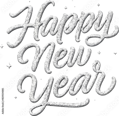 Happy New Year Graphic: A stylized silver Happy New Year text design. This image evokes celebration and anticipation for a fresh start.