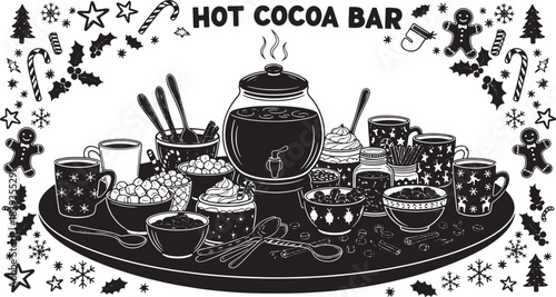 Hot Cocoa Bar Setup with Mugs and Toppings