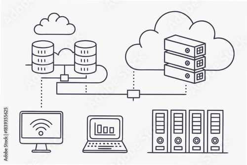 Cloud Computing Icon Set  White Background  Minima Vector Icon Set