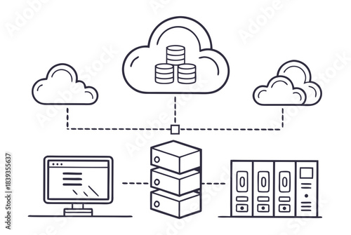Cloud Computing Icon Set  White Background  Minima Vector Icon Set
