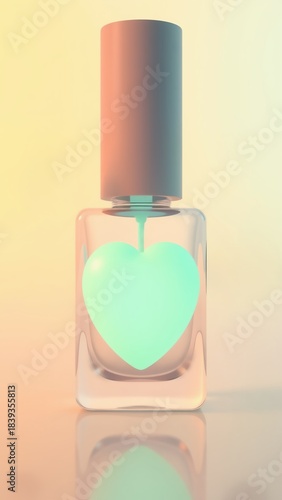 Pastel Nail Polish Bottle With Glowing Mint Heart