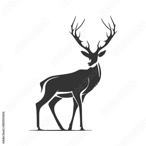 Majestic stag silhouette illustration standing tall with grand antlers, embodying strength and grace in nature's wild and serene landscapes