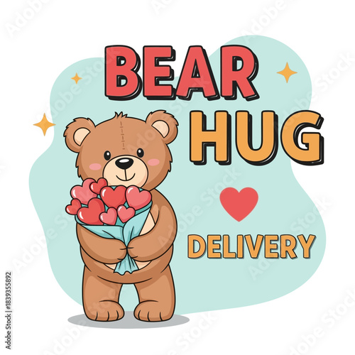 Adorable teddy bear delivering a sweet bouquet of hearts for love