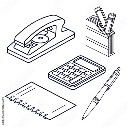 Office Desk Accessories Icon Set  White Background Vector Icon Set