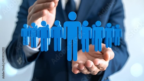 Wallpaper Mural Hands Presenting Blue Human Figures in Formation on White Background Torontodigital.ca