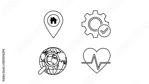 Illustrating essential digital functions with minimalist line art icons for web applications