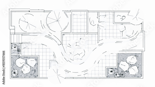 Minimalist Black and White Vector Landscape Architecture Design Plan Top View