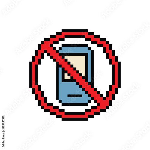 pixel art no phone not allowed 8 bit vector icon for computer game logo