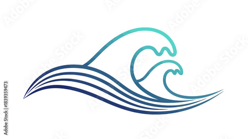 Ocean's Embrace: A minimalist, artistic line drawing of ocean waves in shades of blue, representing the dynamic and ever-changing nature of the sea.