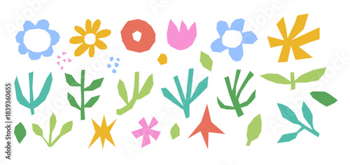 Doodle floral silhouette. Abstract cutout flower and plant. Organic abstract flower shapes cutouts in collage style