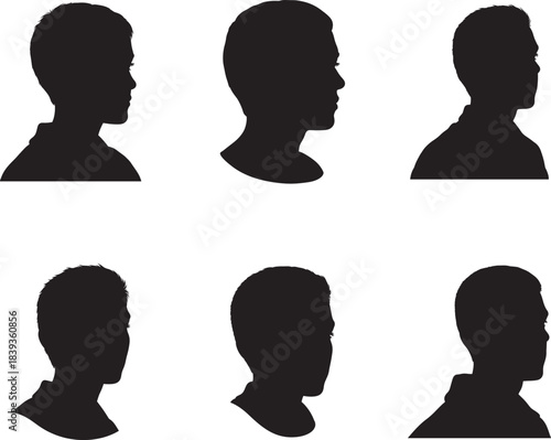 Six diverse male head silhouettes in profile facing right 