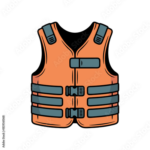 Orange bulletproof vest with adjustable straps and fasteners  