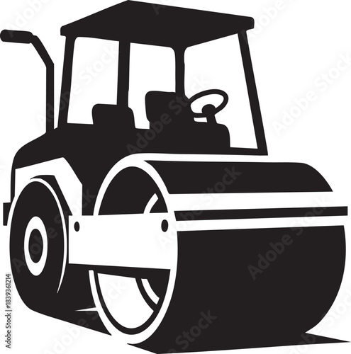 Road roller compactor machine icon silhouette white