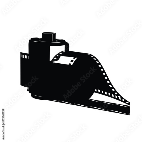 Vintage film reel train silhouette