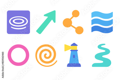 Icons of Renewal & Release. Release & Renewal Modes flat set: release ripple tile, healing ascent arrow, emotional freedom node, clarity-wash bar, reset moment ring, unburdening