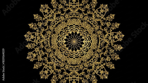 Golden Mandala Pattern: A captivating golden mandala design showcases intricate details and radial symmetry against a deep, dark backdrop. The central focus creates an eye-catching, stunning display.