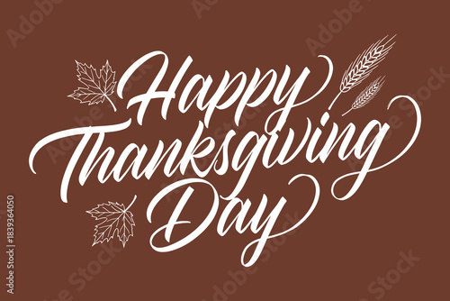 Happy thanksgiving day elegant text design with autumn leaves