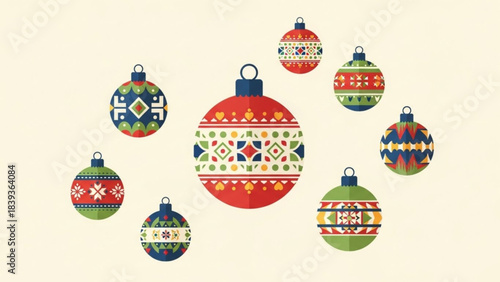 Festive Baubles: A vibrant collection of Christmas ornaments, each adorned with unique and colorful patterns, ready to bring joy and sparkle to the holiday season. 