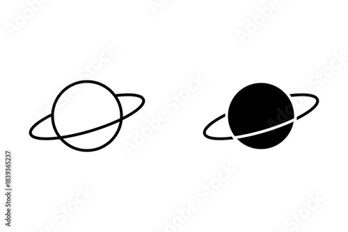 Saturn icon. Planet and ring illustration symbol. space line icons set, editable stroke isolated on white, linear vector outline illustration, symbol logo design style
