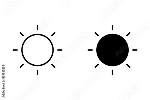 Sun icons set. Sun weather symbol collection. Sunshine, sunlight, Solar energy. Vector illustration . 