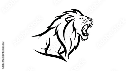Stunning black and white tribal style roaring lion head mascot perfect for sports teams and powerful branding designs