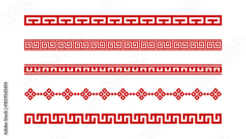 Asian border line design featuring traditional geometric ornaments inspired by East Asian patterns classic red decorative borders maze style motifs perfect for packaging design poster layout
