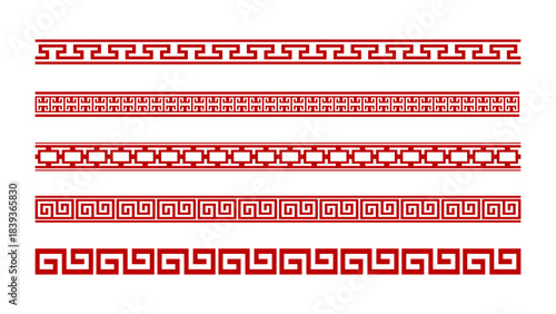 Chinese style border line collection featuring traditional decorative patterns classic Chinese frame elements geometric ornament lines red maze style motifs ideal for packaging design
