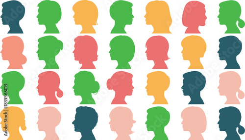 Vector silhouette colorful profile of a man and woman icon set